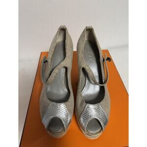 Hogan Shoes Womens Size 37 Wedge Espadrille Peep Toe Mary Jane Made in Italy